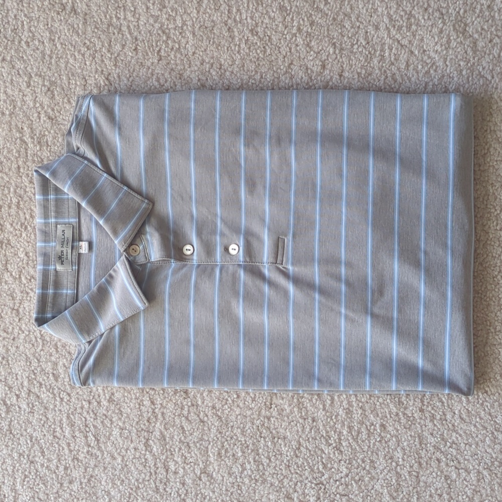 Peter Millar Men's Gray Striped Polo Gold Shirt XL Summer Comfort